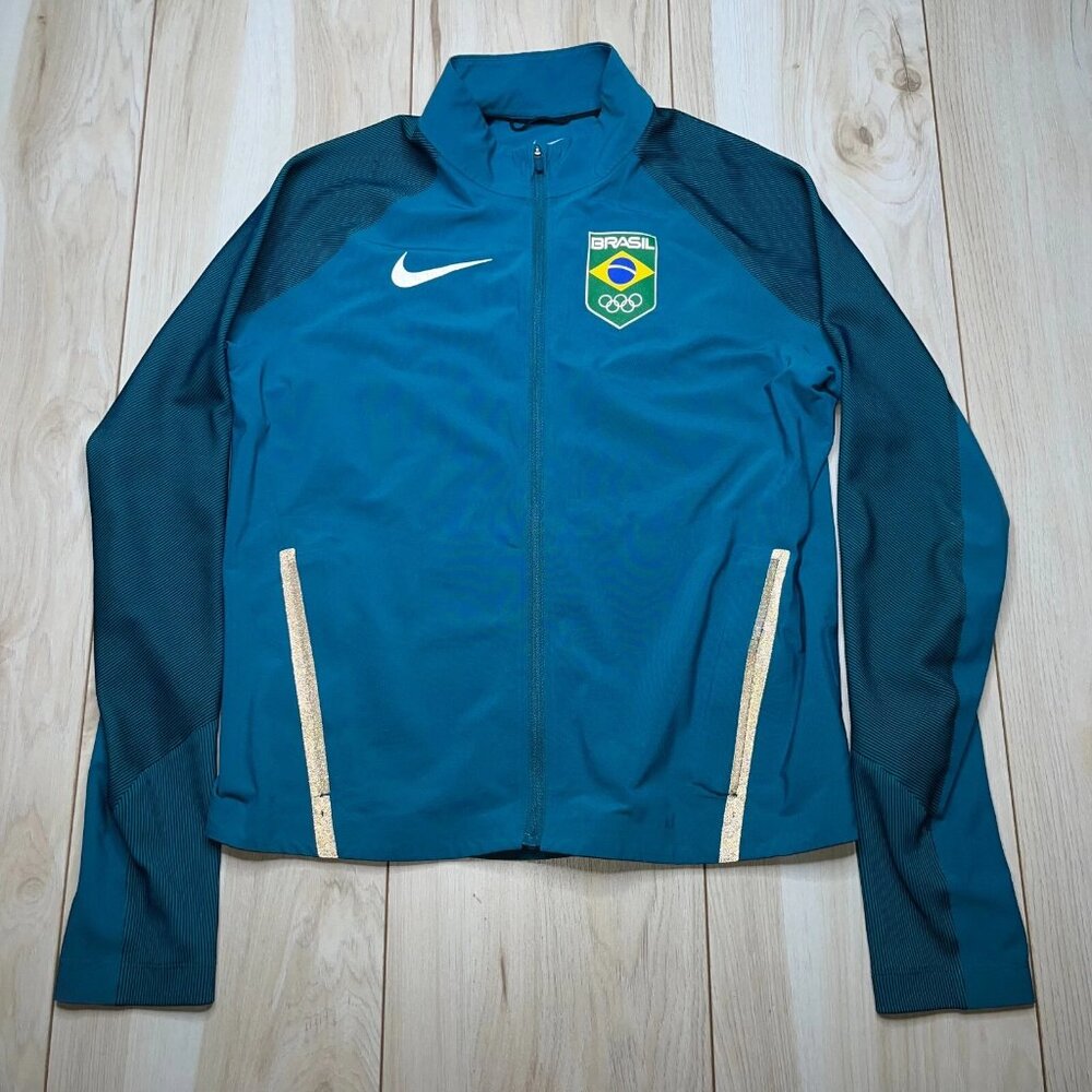 Nike Womens Blue Flex Dri Fit Rio Olympics 2016 Team Brazil Running Jacket Sz S